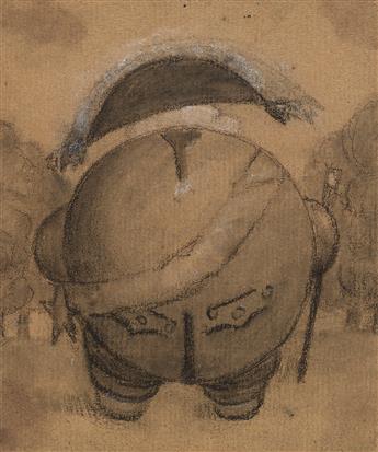 FRENCH SCHOOL, EARLY 19TH CENTURY A Caricature of Louis XVIII, seen from behind.